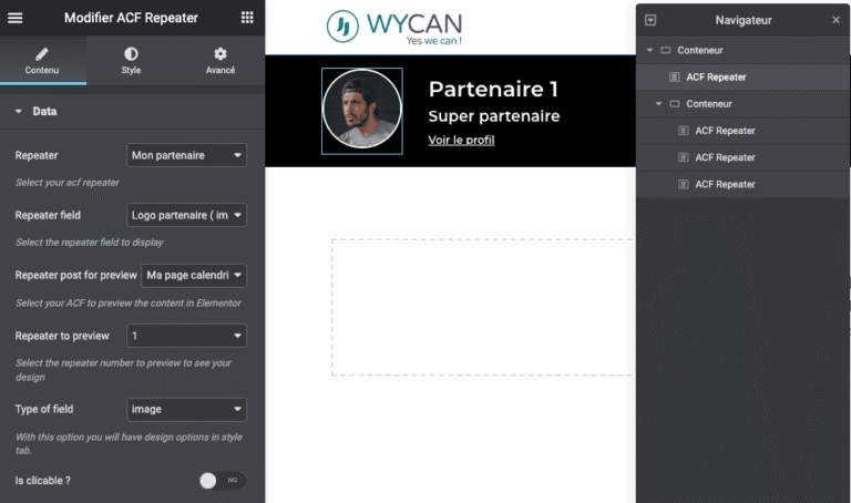 Elementor R&eacute;p&eacute;teur pour ACF : capture d&rsquo;&eacute;cran 2