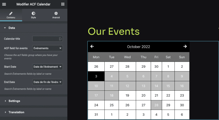 Calendrier Elementor pour ACF : capture d’écran 3