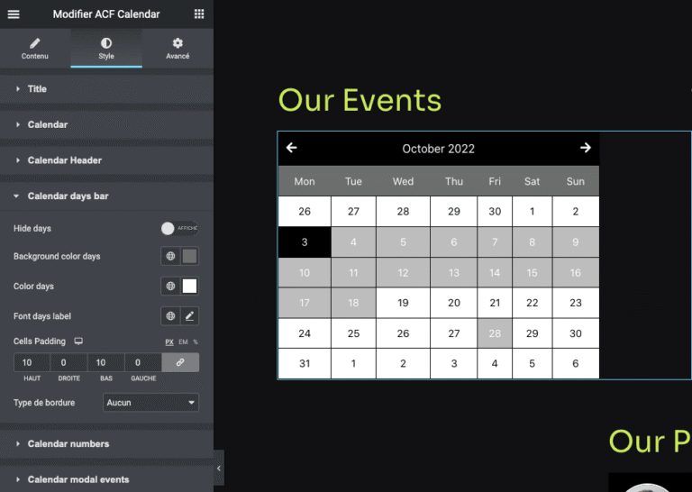 Calendrier Elementor pour ACF : capture d’écran 2