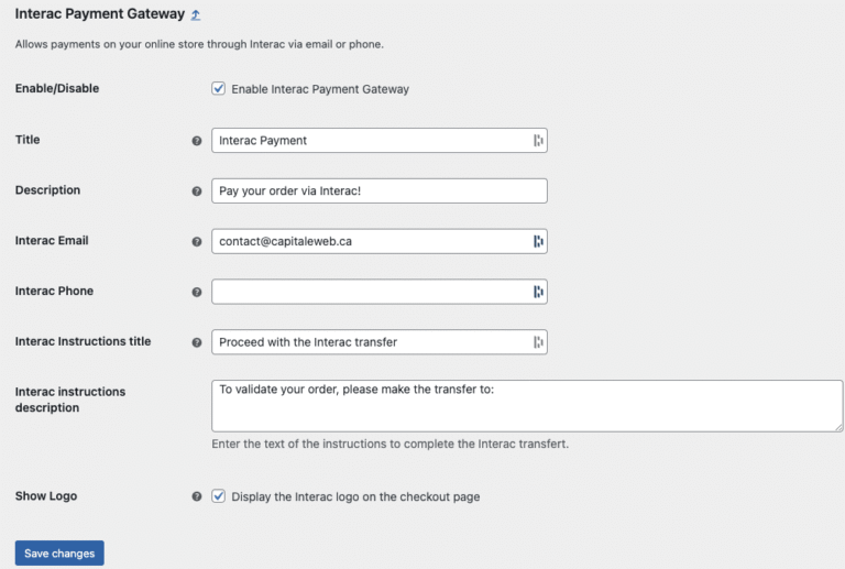 Passerelle de Paiement Interac pour WooCommerce : capture d’écran 2