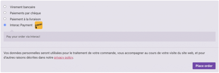 Passerelle de Paiement Interac pour WooCommerce : capture d’écran 3