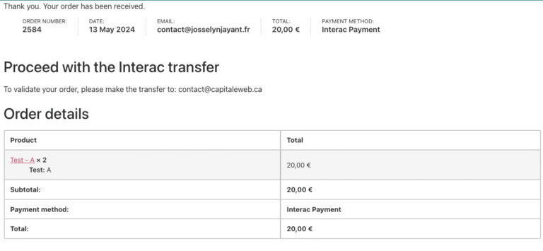 Passerelle de Paiement Interac pour WooCommerce : capture d’écran 4