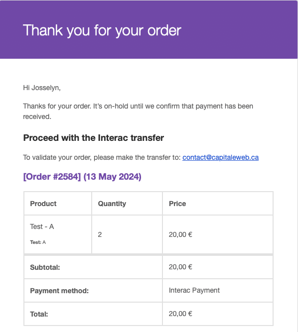 Passerelle de Paiement Interac pour WooCommerce : capture d’écran 5