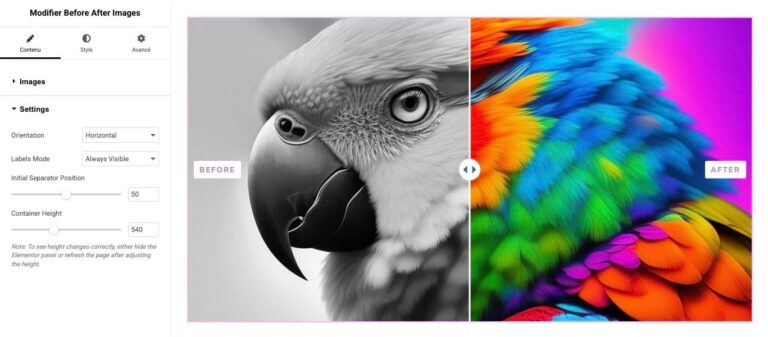 Comparaison d’images avant après pour Elementor : capture d’écran 2