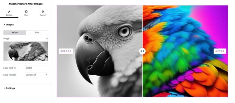 Comparaison d’images avant après pour Elementor : capture d’écran 1
