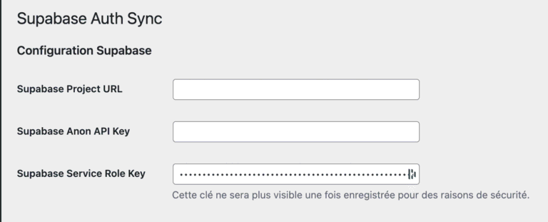 Synchronisation WordPress vers Supabase : capture d’écran 1