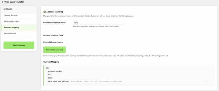Passerelle de paiement Wise pour WooCommerce : capture d’écran 4