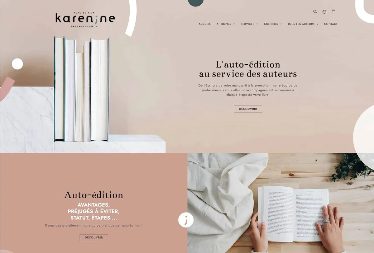Site WordPress vitrine réalisé par Wycan pour Auto Édition Karenine - Édition / auto-édition (autrice)