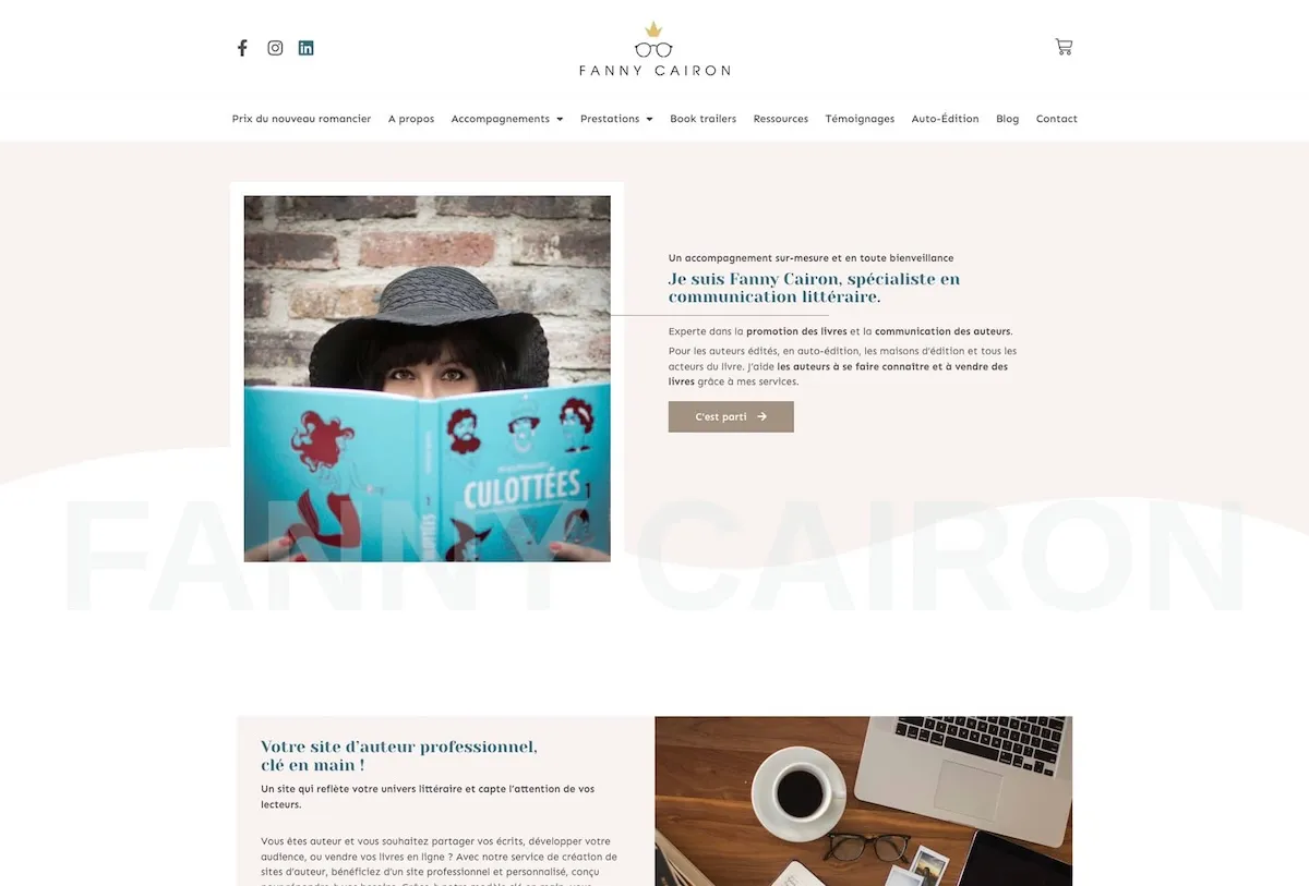 Site WordPress vitrine réalisé par Wycan pour Fanny Cairon - Spécialiste en communication littéraire