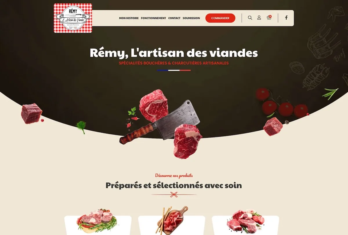 Boutique en ligne WordPress (WooCommerce) réalisé par Wycan pour Rémy, l'Artisan des viandes - Boucherie / artisan viandes (Québec)