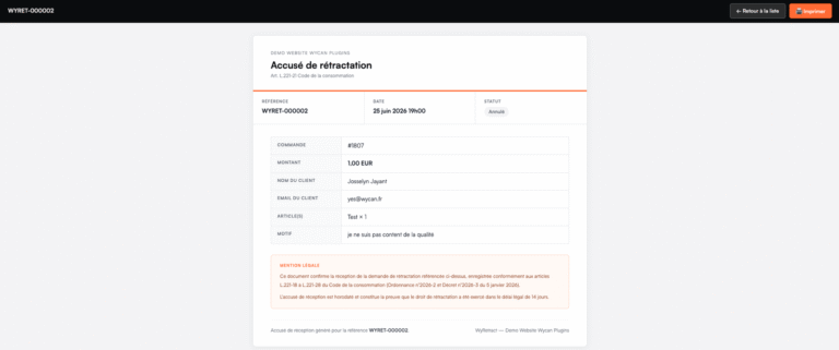 WyRetract : R&eacute;tractation en ligne conforme L221-21 : capture d&rsquo;&eacute;cran 9