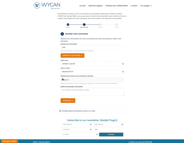 WyRetract : R&eacute;tractation en ligne conforme L221-21 : capture d&rsquo;&eacute;cran 12